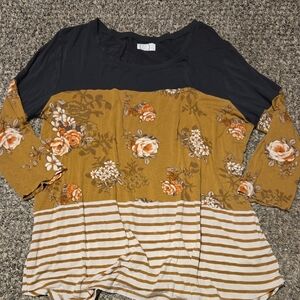 Maurices Charcoal Gray And Gold Floral Top